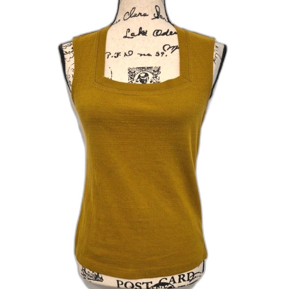 Anthropologie Textured Knit Square Neck Tank Top XS Mustard Ochre Sleeveless